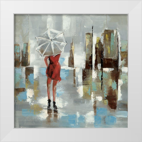 Red dress woman White Modern Wood Framed Art Print by Atelier B Art Studio