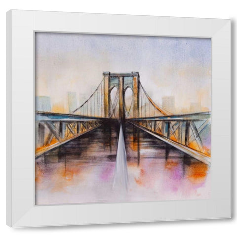 Colorfull Brooklyn Bridge White Modern Wood Framed Art Print by Atelier B Art Studio
