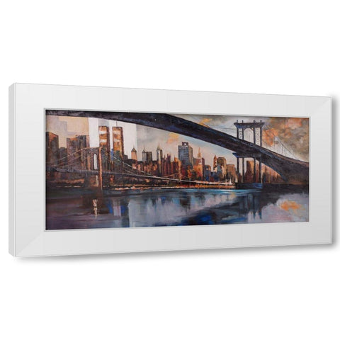 BRIDGE IN THE CITY AT SUNSET White Modern Wood Framed Art Print by Atelier B Art Studio
