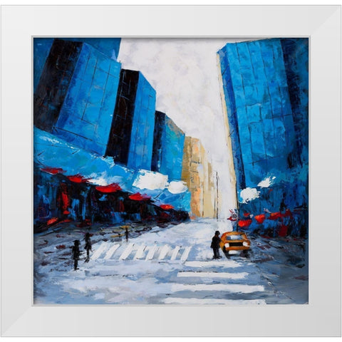 BLUE BUILDINGS White Modern Wood Framed Art Print by Atelier B Art Studio