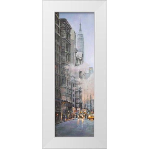 Morning in the Streets of New-York City White Modern Wood Framed Art Print by Atelier B Art Studio