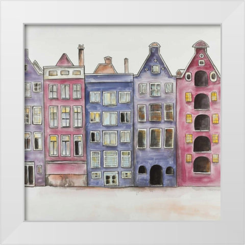 Old Historic Houses Amsterdam White Modern Wood Framed Art Print by Atelier B Art Studio