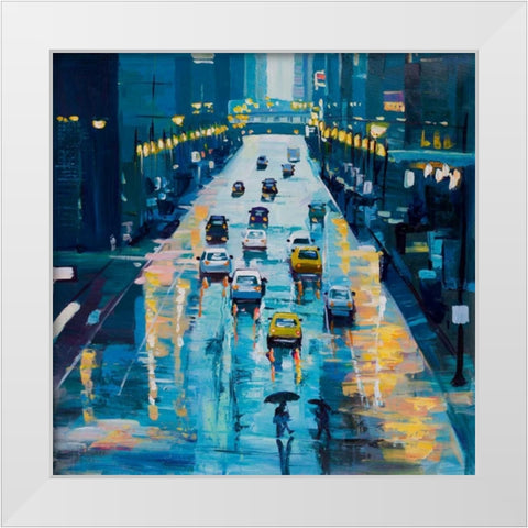 Rainy Streets of New York White Modern Wood Framed Art Print by Atelier B Art Studio
