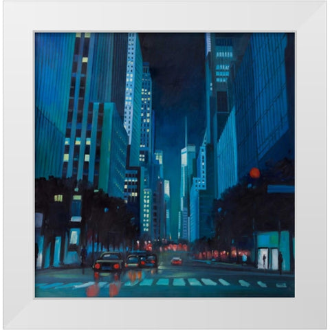 Evening in Manhattan, New-York White Modern Wood Framed Art Print by Atelier B Art Studio
