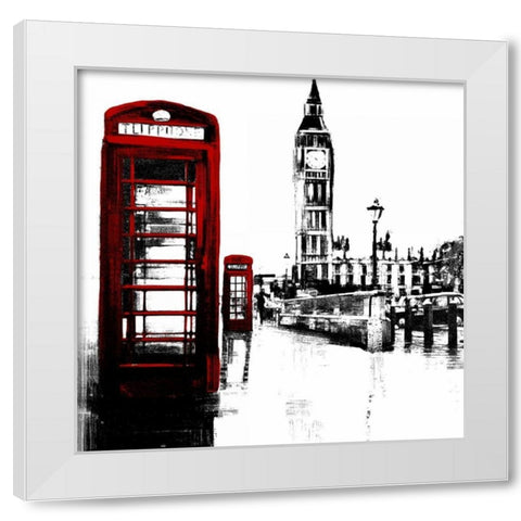 Telephone Box and Big Ben of London White Modern Wood Framed Art Print by Atelier B Art Studio