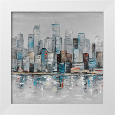 Abstract Urban Skyline White Modern Wood Framed Art Print by Atelier B Art Studio