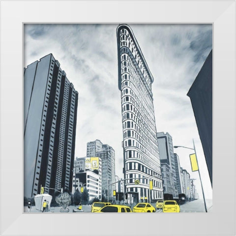 Outline of Flatiron Builing to New-York White Modern Wood Framed Art Print by Atelier B Art Studio