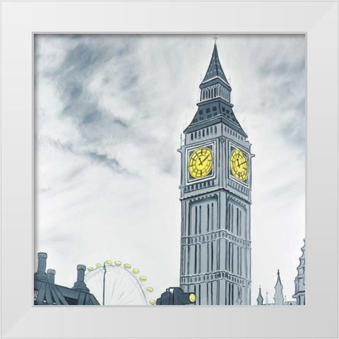 Outline of Big Ben in London White Modern Wood Framed Art Print by Atelier B Art Studio