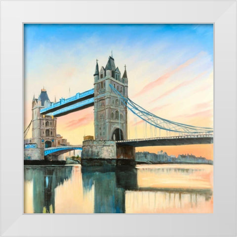 Sunset on the London Bridge White Modern Wood Framed Art Print by Atelier B Art Studio