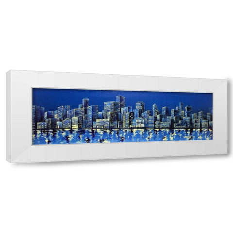 City in Blue White Modern Wood Framed Art Print by Atelier B Art Studio