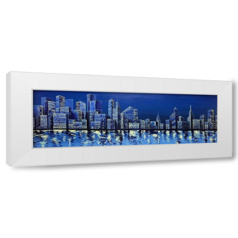Blue Skyline White Modern Wood Framed Art Print by Atelier B Art Studio