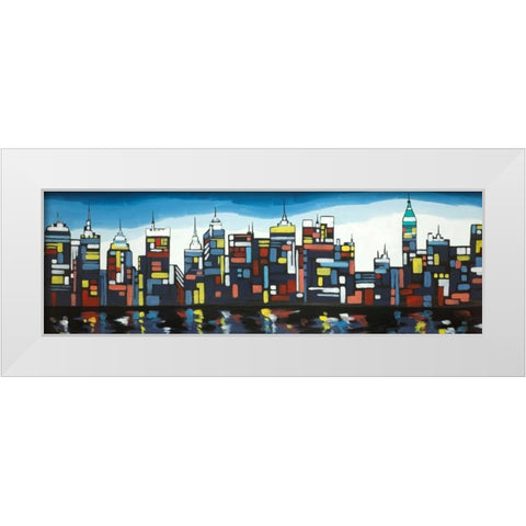 Colorful Skyline White Modern Wood Framed Art Print by Atelier B Art Studio