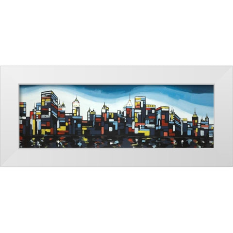 Colorful City White Modern Wood Framed Art Print by Atelier B Art Studio