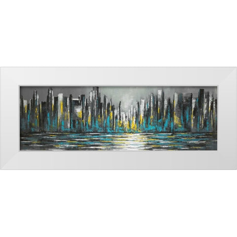 Abstract Blue Skyline White Modern Wood Framed Art Print by Atelier B Art Studio