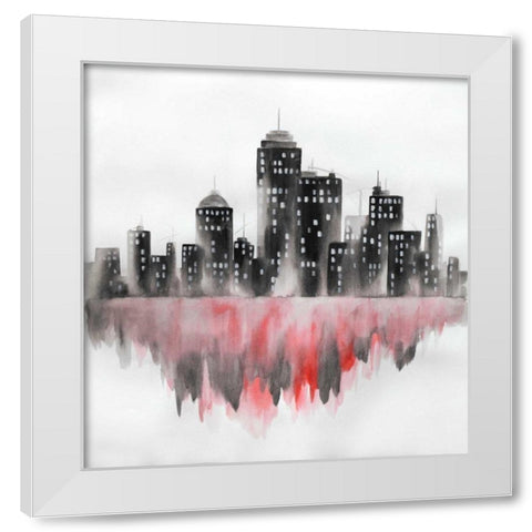 Red Watercolor Cityscape White Modern Wood Framed Art Print by Atelier B Art Studio