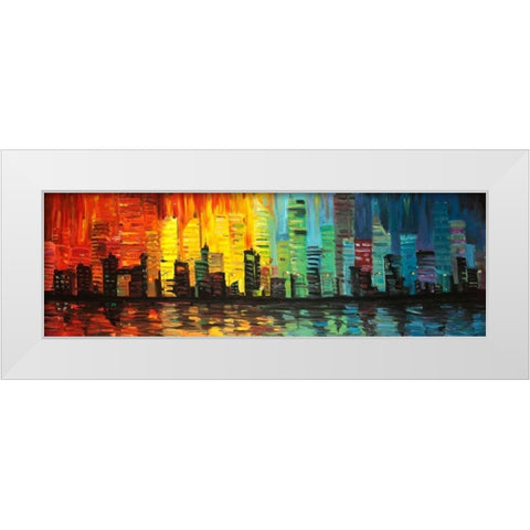 City with shade of colors White Modern Wood Framed Art Print by Atelier B Art Studio