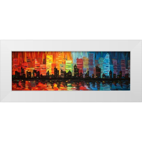 Colorful Cityscape White Modern Wood Framed Art Print by Atelier B Art Studio
