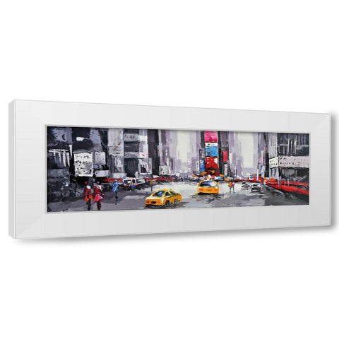 ABSTRACT STREET WITH YELLOW TAXIS White Modern Wood Framed Art Print by Atelier B Art Studio