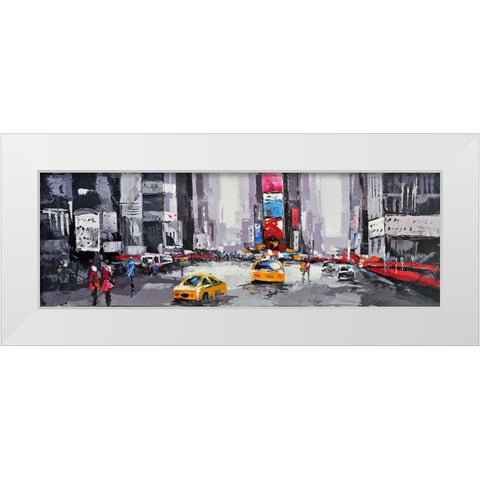 ABSTRACT STREET WITH YELLOW TAXIS White Modern Wood Framed Art Print by Atelier B Art Studio