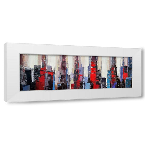 ABSTRACT RED AND BLUE BUILDINGS White Modern Wood Framed Art Print by Atelier B Art Studio