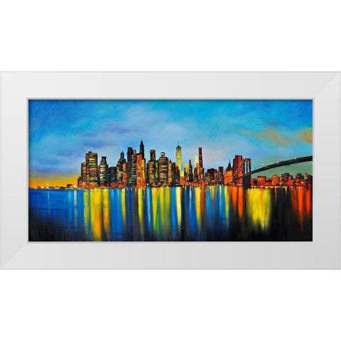 CITY BY NIGHT WITH A BRIDGE White Modern Wood Framed Art Print by Atelier B Art Studio