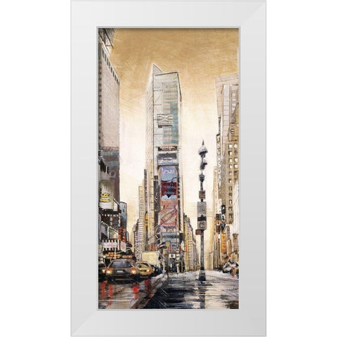 TIMES SQUARE WITH SKYSCRAPERS White Modern Wood Framed Art Print by Atelier B Art Studio