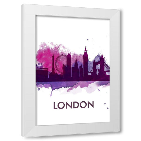 PURPLE SILHOUETTE OF LONDON White Modern Wood Framed Art Print by Atelier B Art Studio