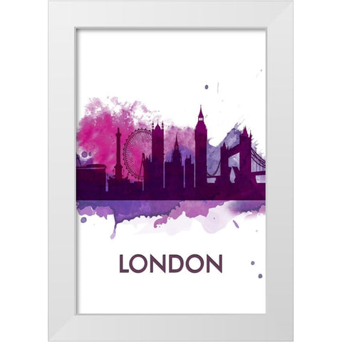 PURPLE SILHOUETTE OF LONDON White Modern Wood Framed Art Print by Atelier B Art Studio