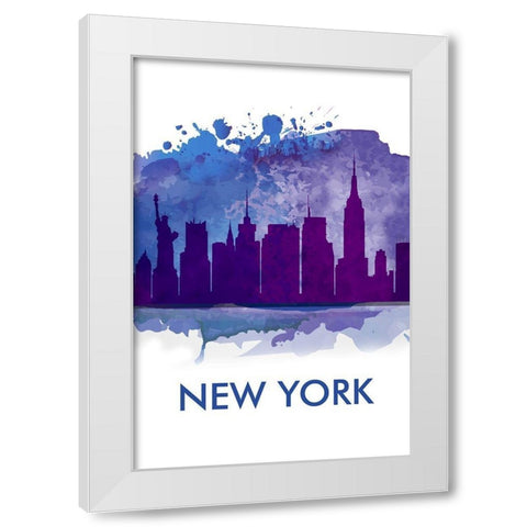 BLUE SILHOUETTE OF NEW YORK CITY White Modern Wood Framed Art Print by Atelier B Art Studio