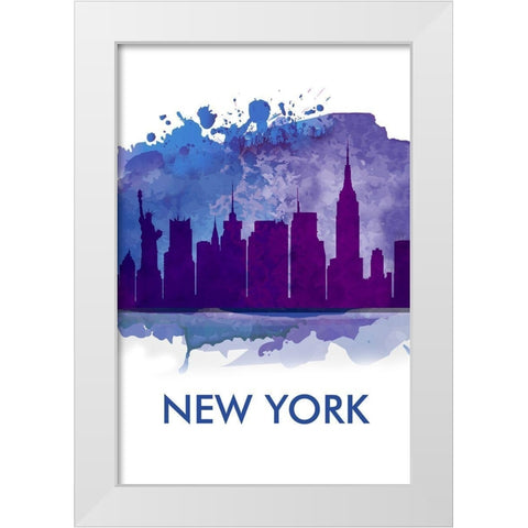 BLUE SILHOUETTE OF NEW YORK CITY White Modern Wood Framed Art Print by Atelier B Art Studio