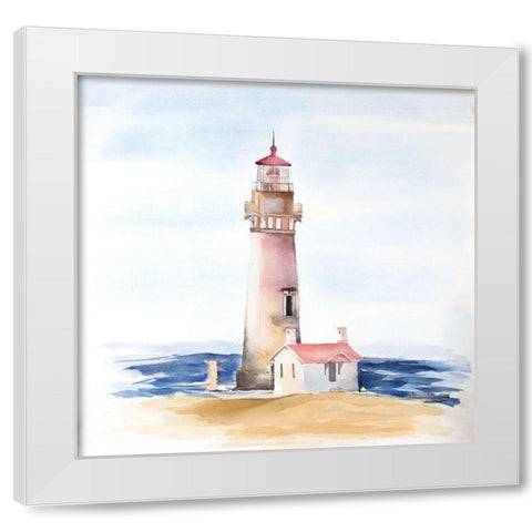 Oregons Yaquina Head Lighthouse White Modern Wood Framed Art Print by Atelier B Art Studio