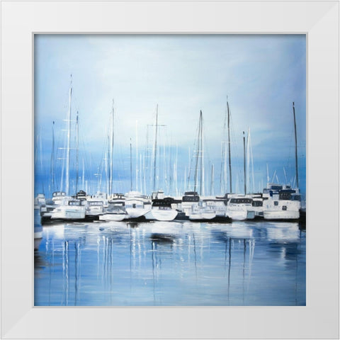BOATS AT THE DOCK White Modern Wood Framed Art Print by Atelier B Art Studio