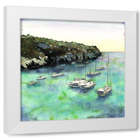 BOATS IN CALA MACARELLA White Modern Wood Framed Art Print by Atelier B Art Studio