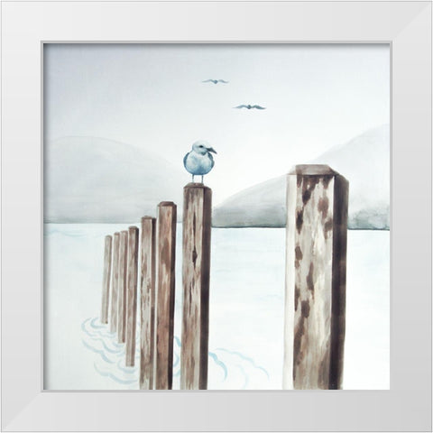 SEAGULL AT THE MARINA White Modern Wood Framed Art Print by Atelier B Art Studio