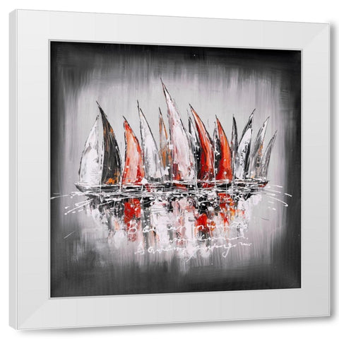 Sailboats with paint splash White Modern Wood Framed Art Print by Atelier B Art Studio