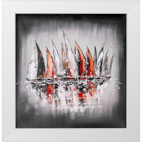 Sailboats with paint splash White Modern Wood Framed Art Print by Atelier B Art Studio