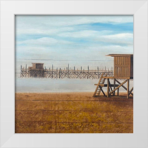 Lifeguard Tower at the Beach White Modern Wood Framed Art Print by Atelier B Art Studio