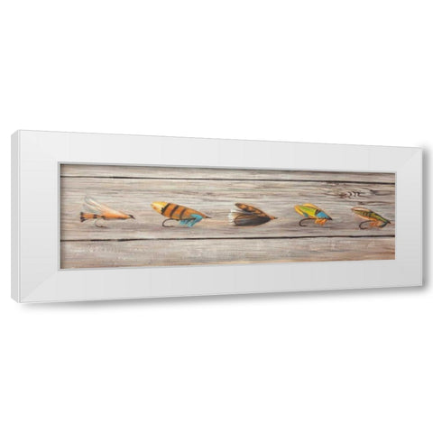 Fishing Flies White Modern Wood Framed Art Print by Atelier B Art Studio