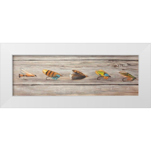 Fishing Flies White Modern Wood Framed Art Print by Atelier B Art Studio