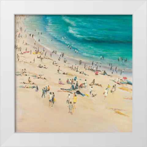 Summer Crowds at the Beach White Modern Wood Framed Art Print by Atelier B Art Studio