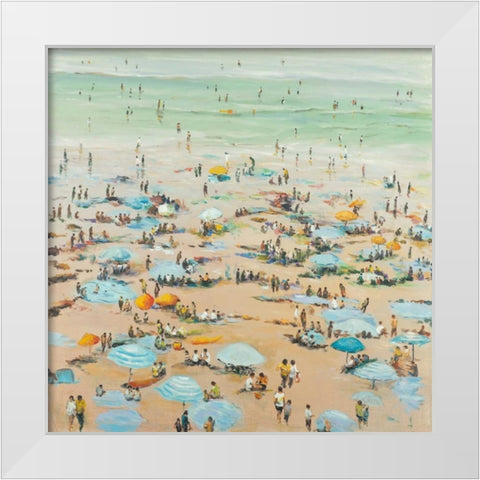 People at the Beach White Modern Wood Framed Art Print by Atelier B Art Studio