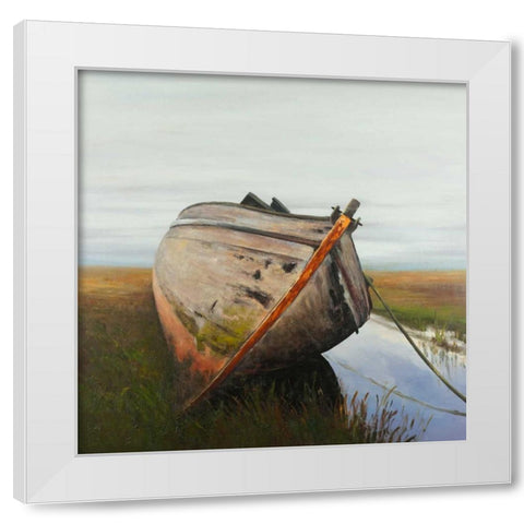 Old Abandoned Boat in a Swamp White Modern Wood Framed Art Print by Atelier B Art Studio