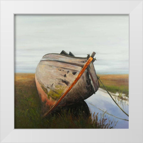 Old Abandoned Boat in a Swamp White Modern Wood Framed Art Print by Atelier B Art Studio