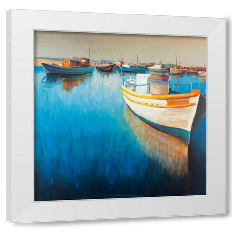 Fishing Boat at the Marina White Modern Wood Framed Art Print by Atelier B Art Studio