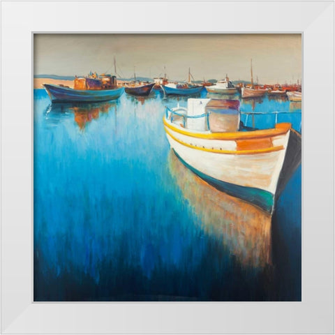 Fishing Boat at the Marina White Modern Wood Framed Art Print by Atelier B Art Studio