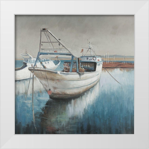 Fishing boat White Modern Wood Framed Art Print by Atelier B Art Studio