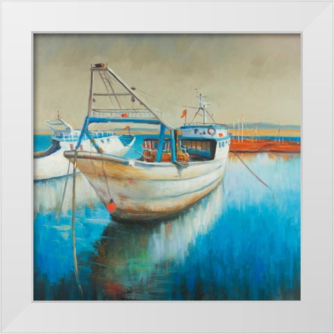 Fishing Boat White Modern Wood Framed Art Print by Atelier B Art Studio