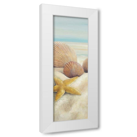 Starfish and Seashells View on the Beach White Modern Wood Framed Art Print by Atelier B Art Studio