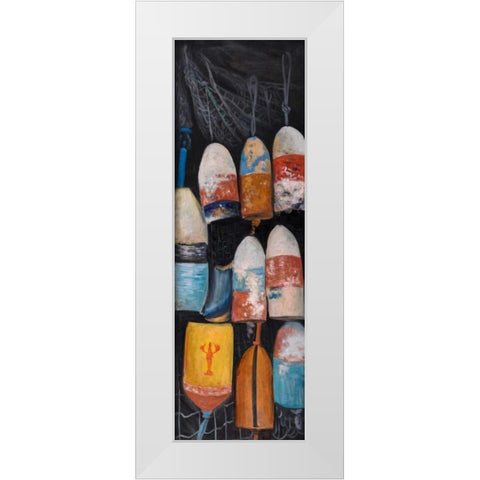 Vintage Lobster Buoys White Modern Wood Framed Art Print by Atelier B Art Studio