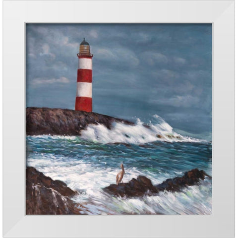 Lighthouse at the Edge of the Sea Unleashed White Modern Wood Framed Art Print by Atelier B Art Studio